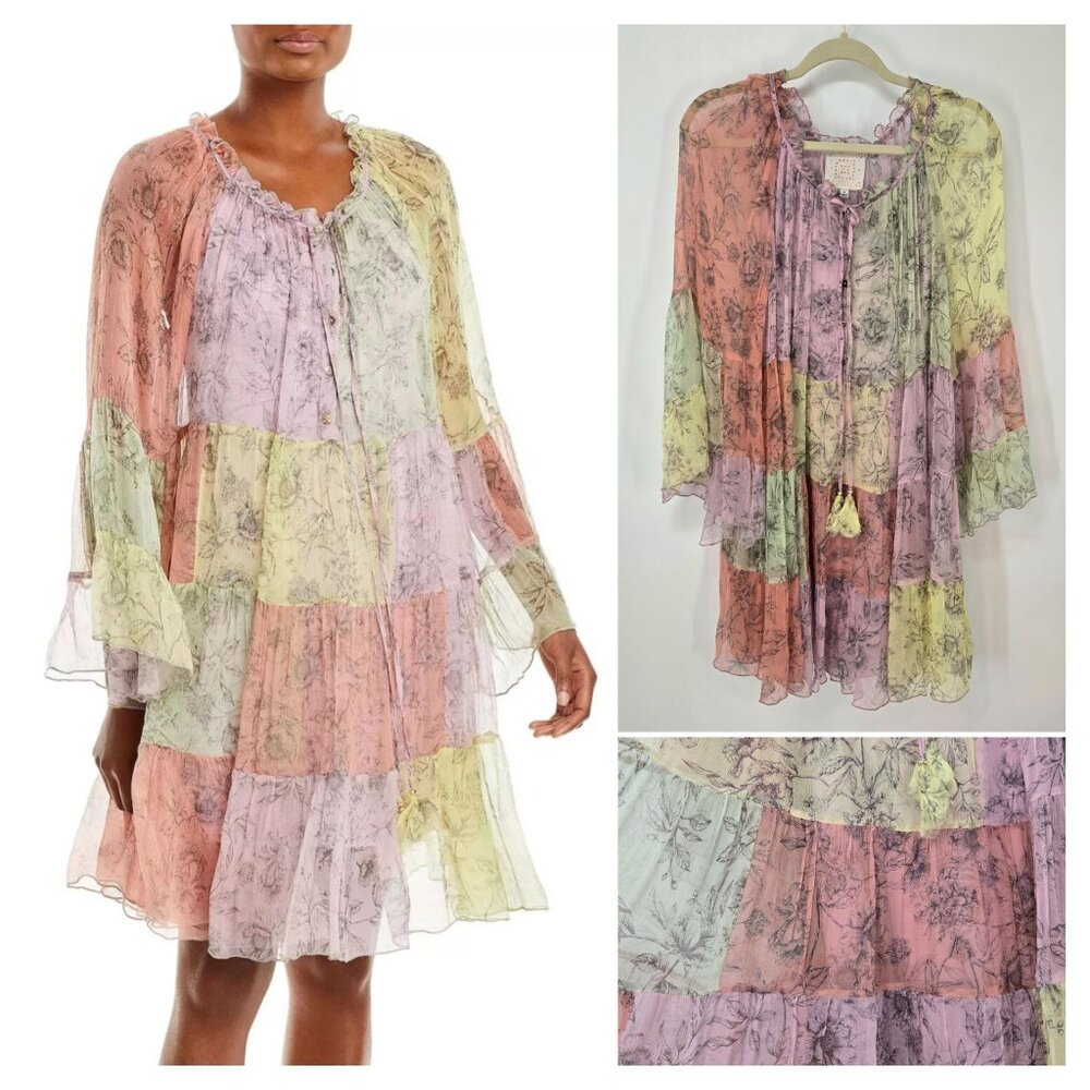 Johnny Was Floral Petunia Mini Dress Silk Flowy Patchwork Women's Sz Medium NEW